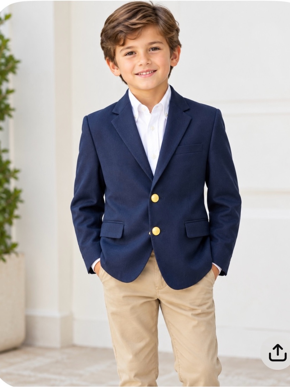 Lands End kid’s Navy Single-Breasted Blazer with Gold Buttons, Sz 14